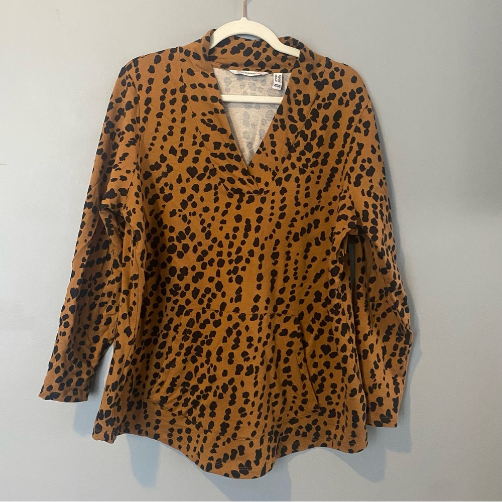 Isaac Mizrahi Brown and Black Animal Print Blouse